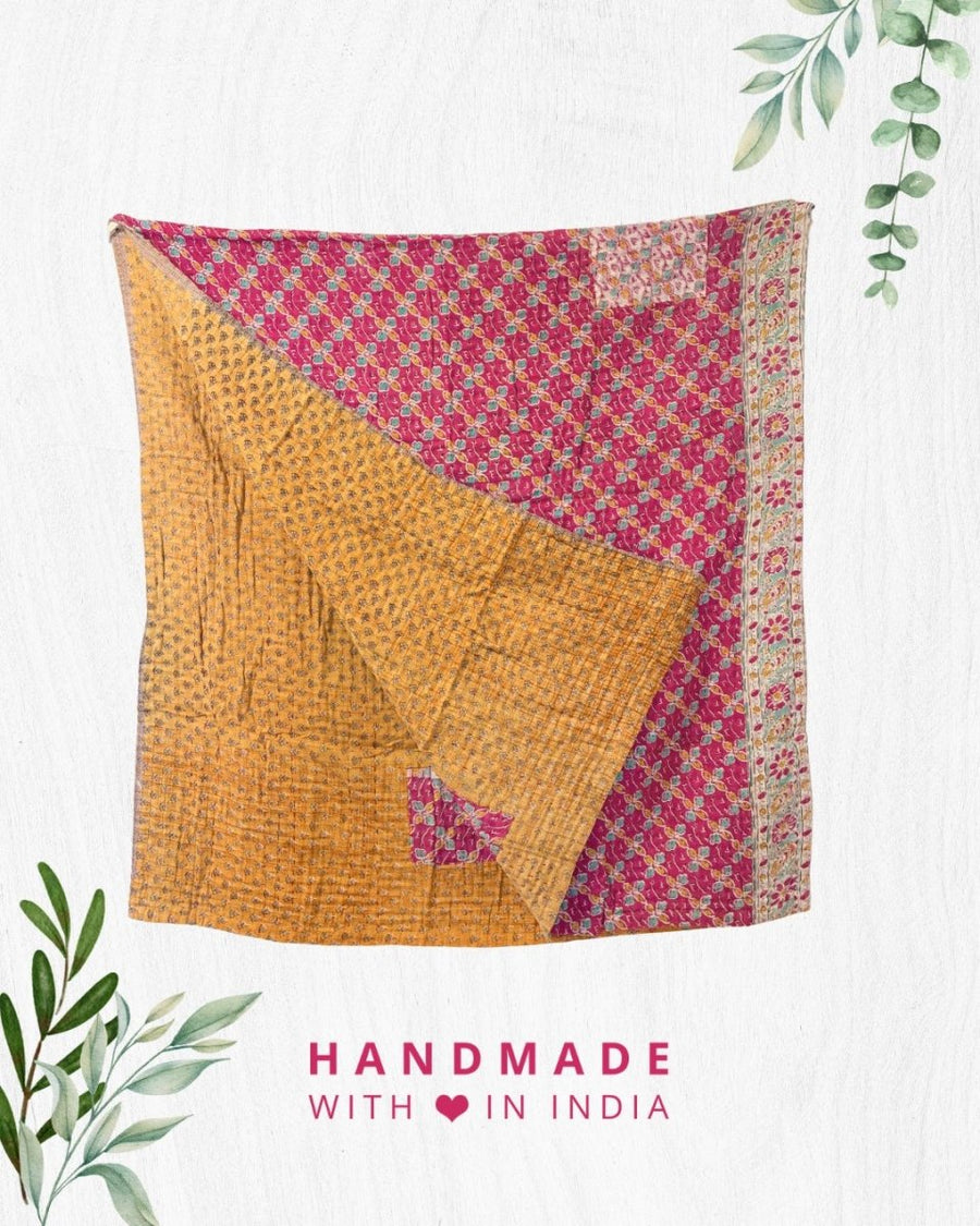Kantha Throw Blanket - Asha Project Kantha - Saree - Handmade
