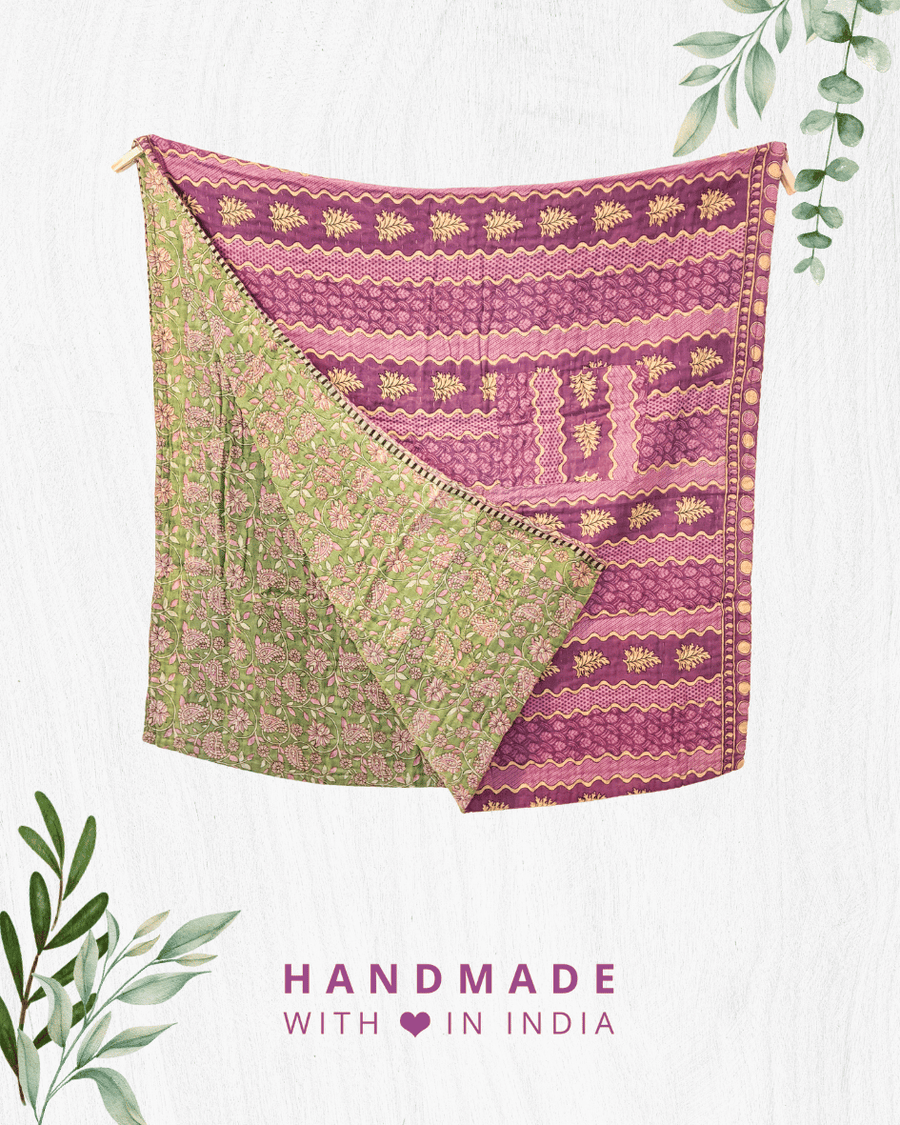 Kantha Throw Blanket - Asha Project Kantha - Saree - Handmade