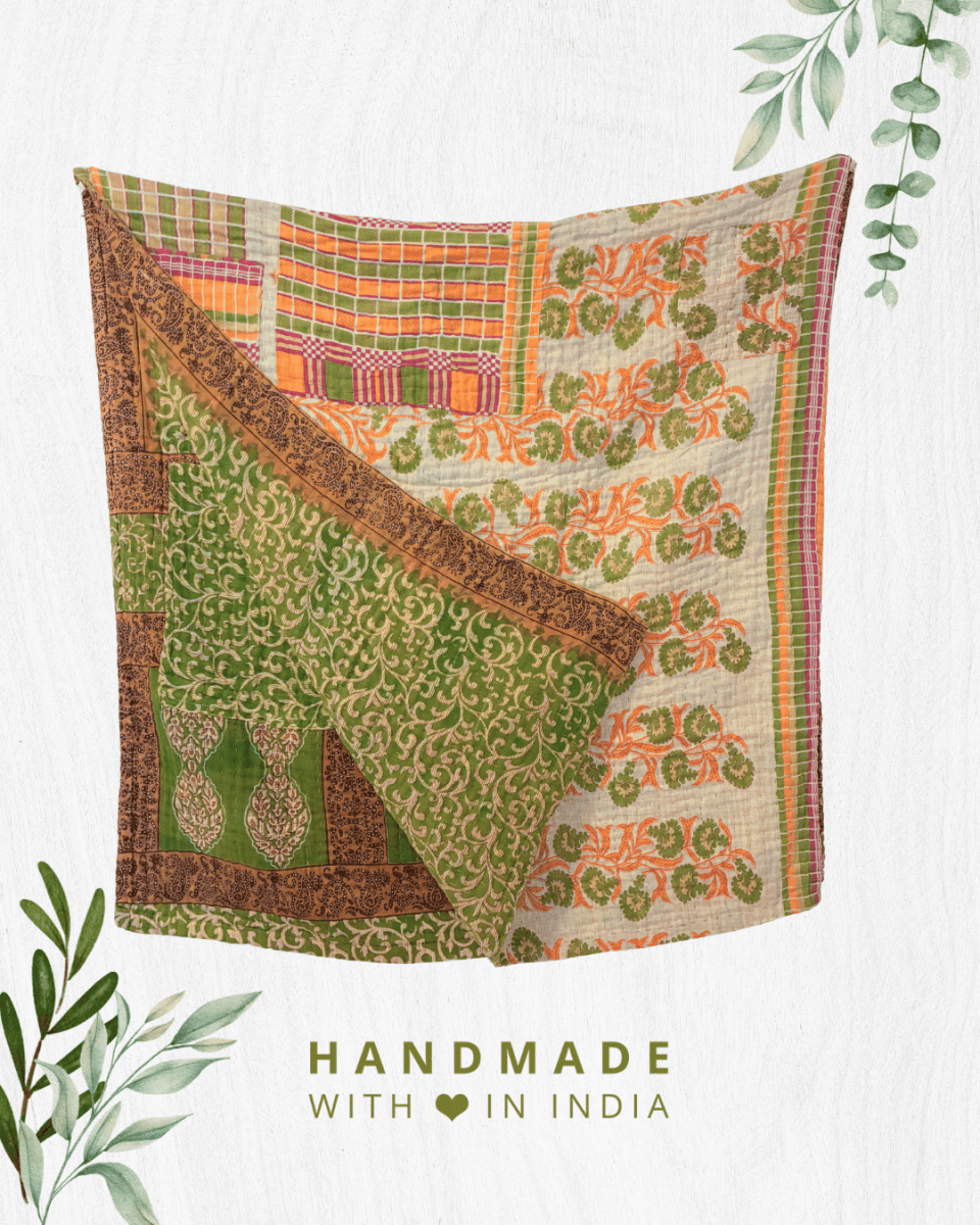 Kantha Throw Blanket - Asha Project Kantha - Saree - Handmade