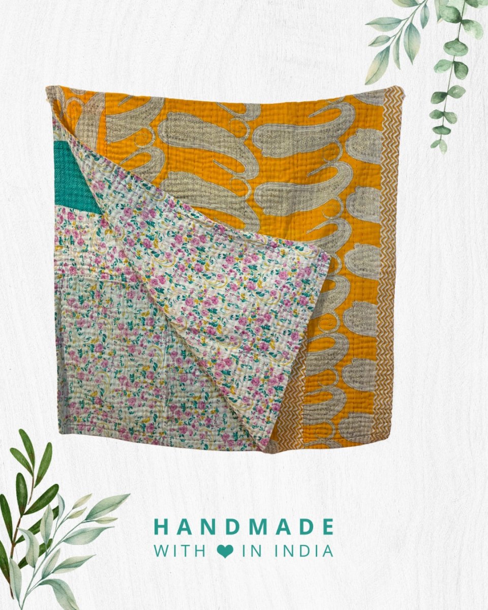 Kantha Throw Blanket - Asha Project Kantha - Saree - Handmade
