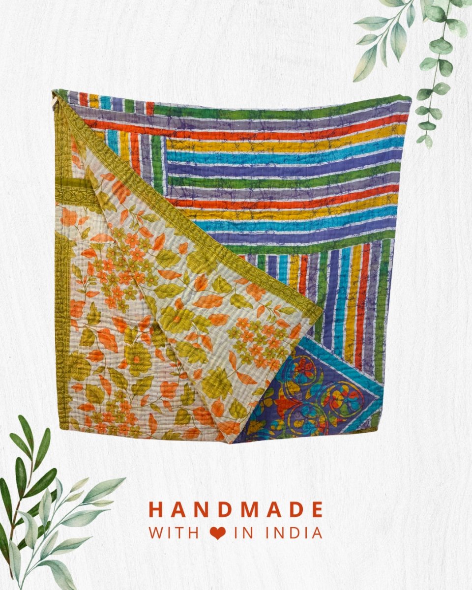 Kantha Throw Blanket - Asha Project Kantha - Saree - Handmade