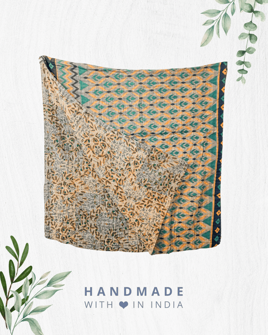 Kantha Throw Blanket - Asha Project Kantha - Saree - Handmade
