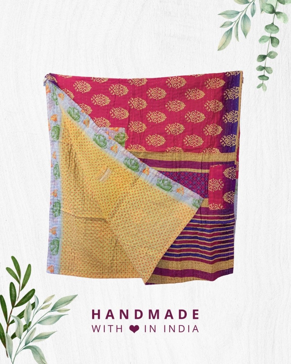 Kantha Throw Blanket - Asha Project Kantha - Saree - Handmade