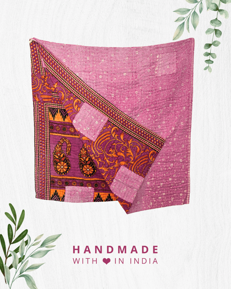 Kantha Throw Blanket - Asha Project Kantha - Saree - Handmade