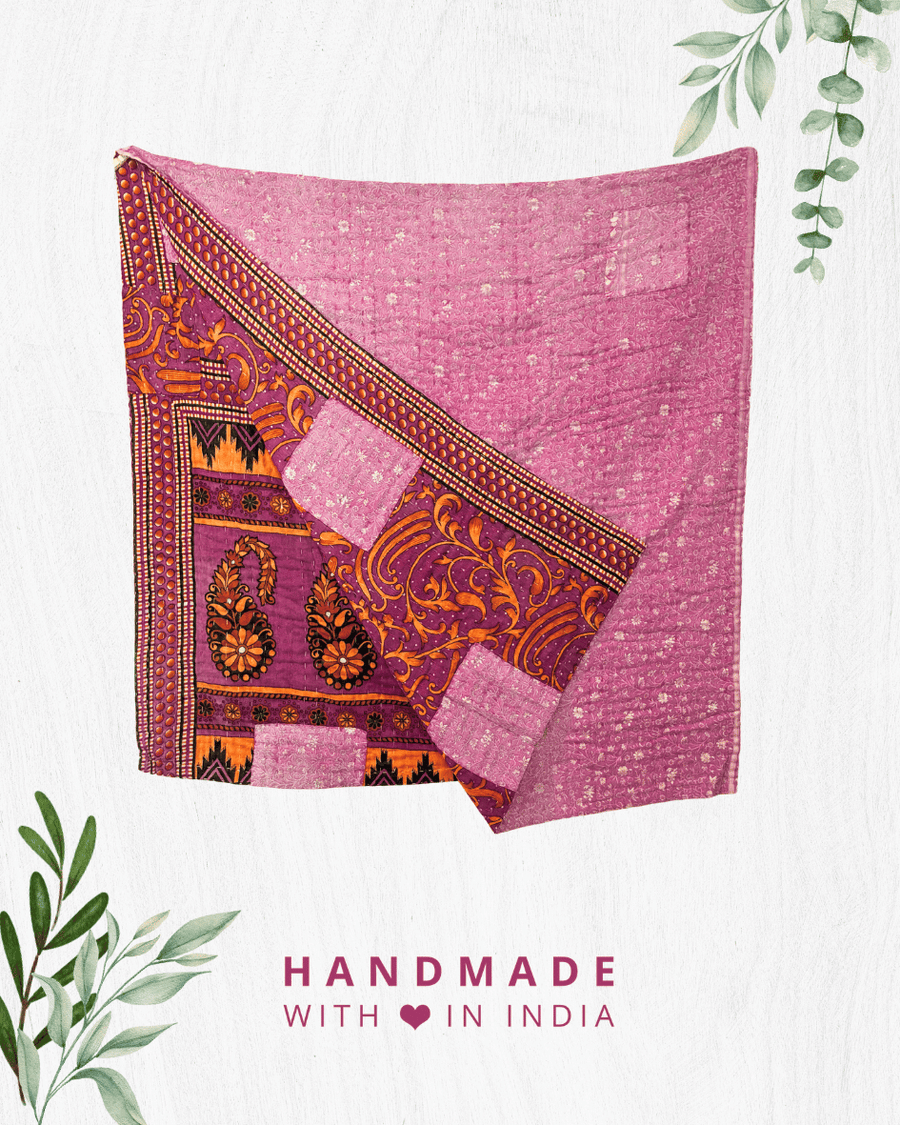 Kantha Throw Blanket - Asha Project Kantha - Saree - Handmade