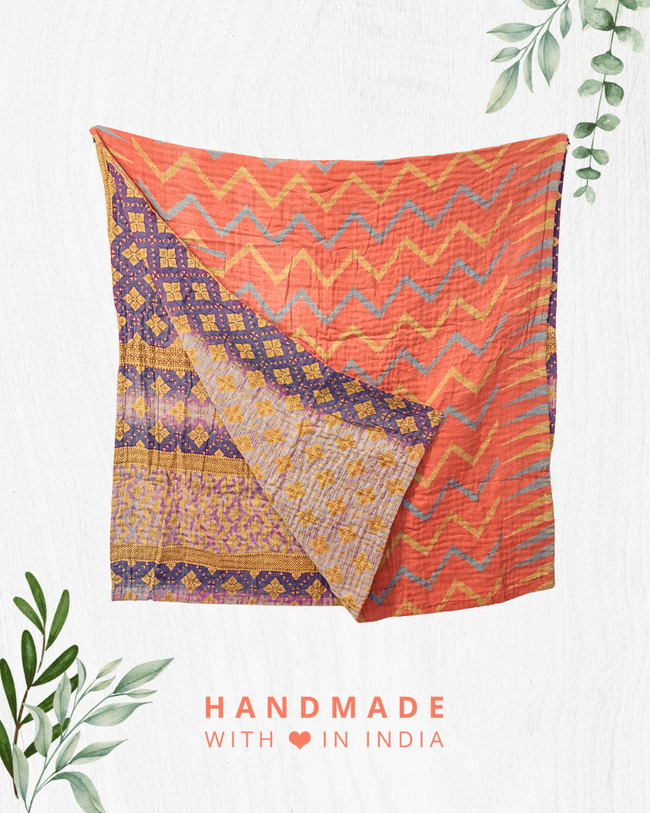 Kantha Throw Blanket - Asha Project Kantha - Saree - Handmade
