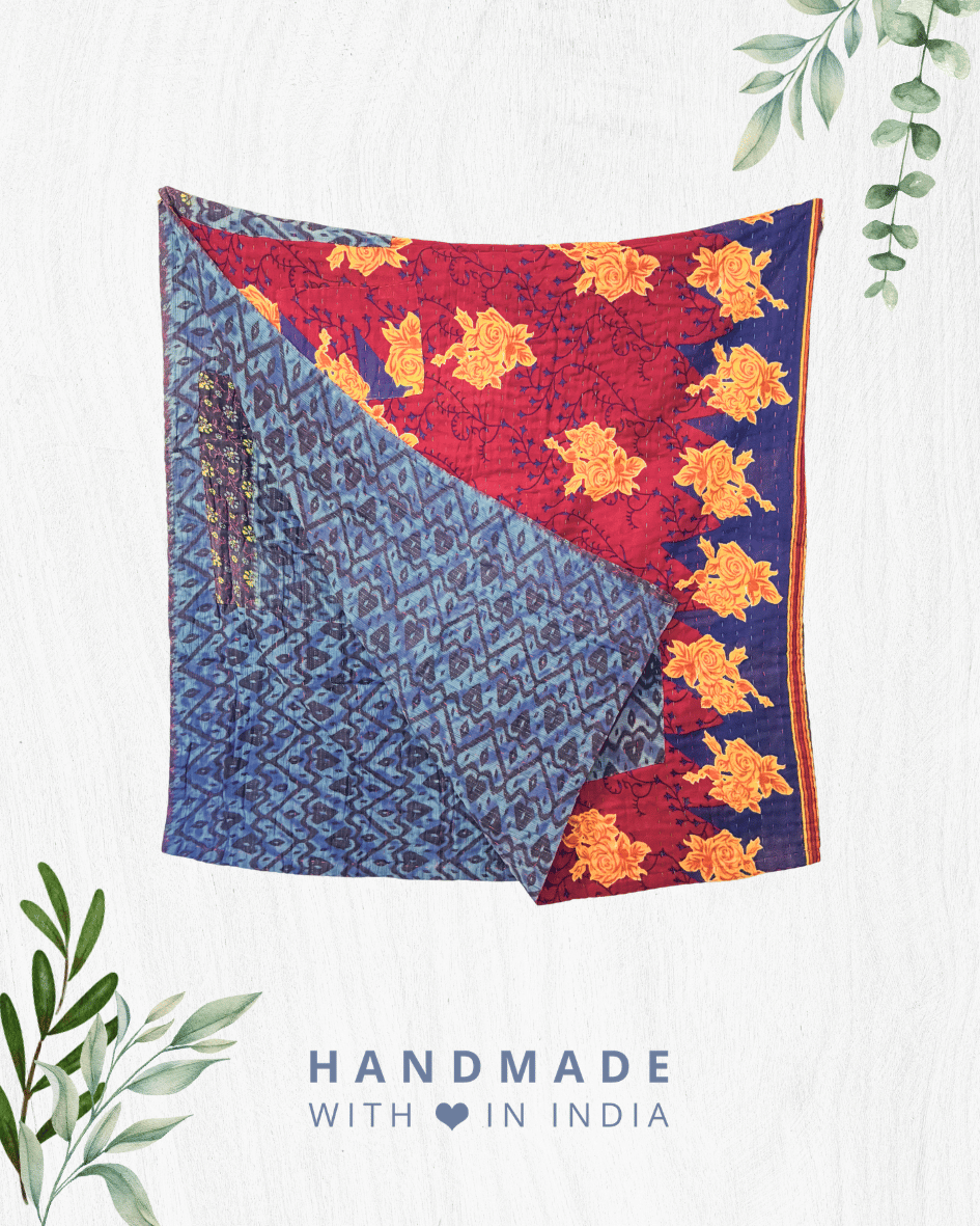 Kantha Throw Blanket - Asha Project Kantha - Saree - Handmade