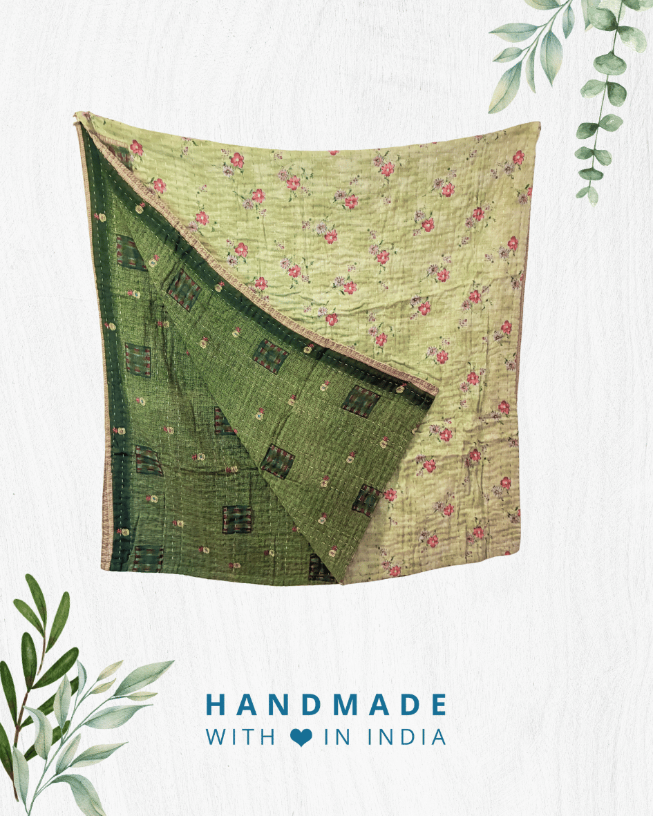 Kantha Throw Blanket - Asha Project Kantha - Saree - Handmade