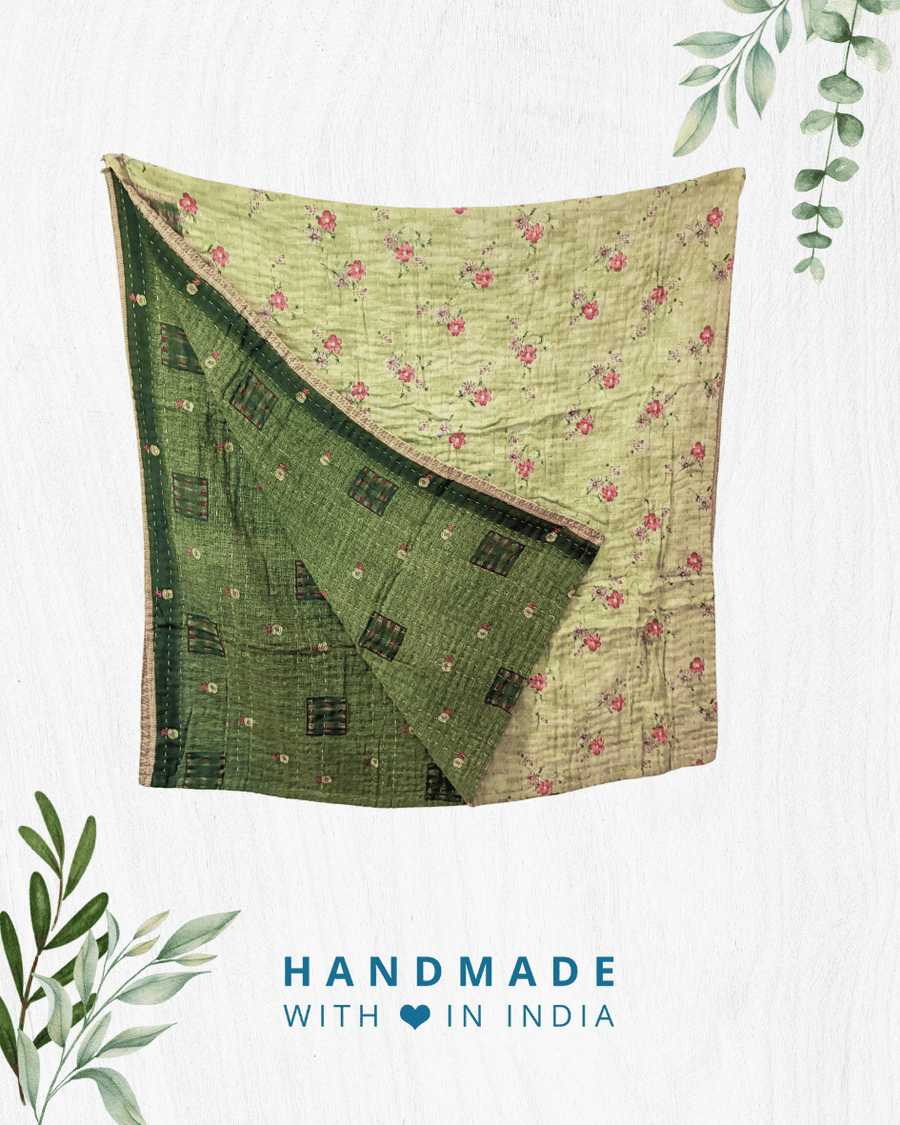 Kantha Throw Blanket - Asha Project Kantha - Saree - Handmade