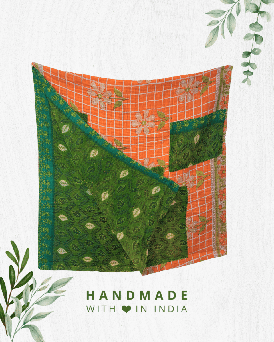 Kantha Throw Blanket - Asha Project Kantha - Saree - Handmade