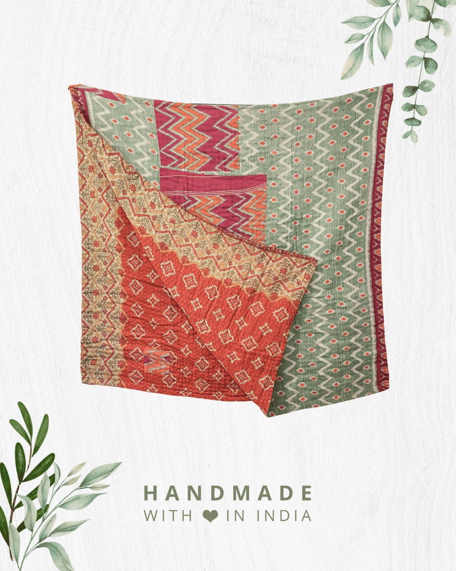 Kantha Throw Blanket - Asha Project Kantha - Saree - Handmade