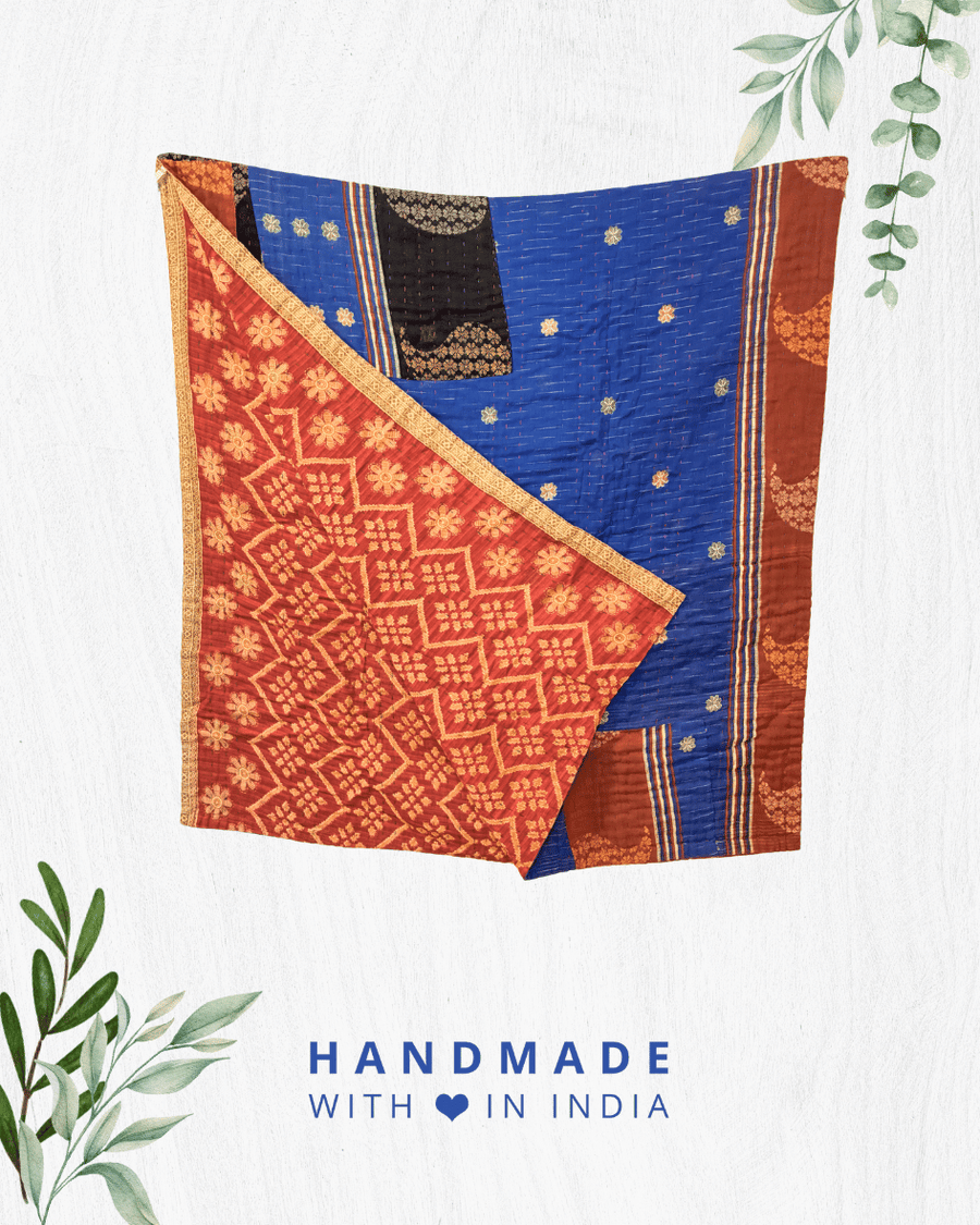 Kantha Throw Blanket - Asha Project Kantha - Saree - Handmade