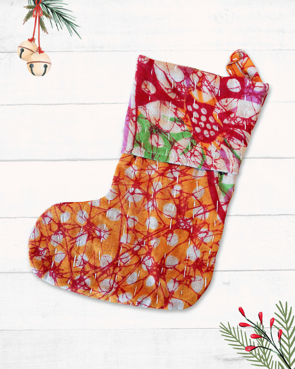 Mini Kantha Stocking - Asha Project Kantha - Saree - Handmade