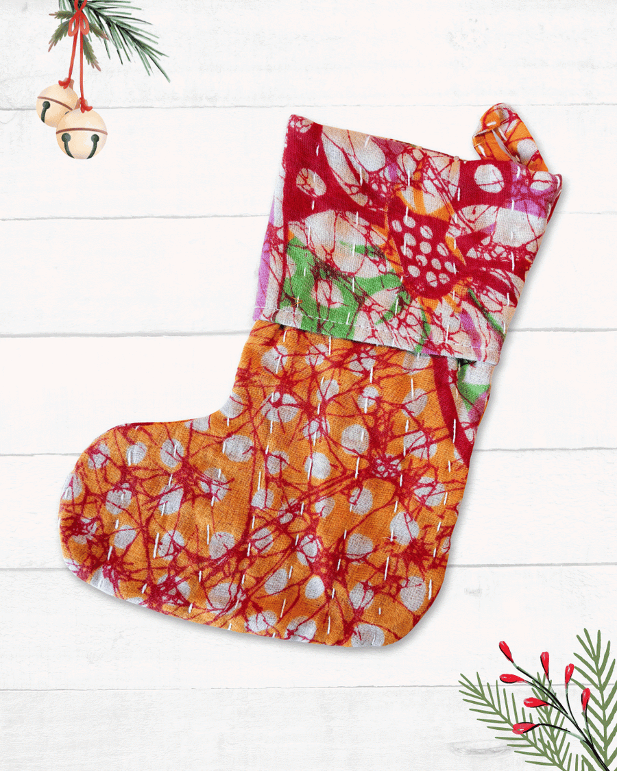 Mini Kantha Stocking - Asha Project Kantha - Saree - Handmade