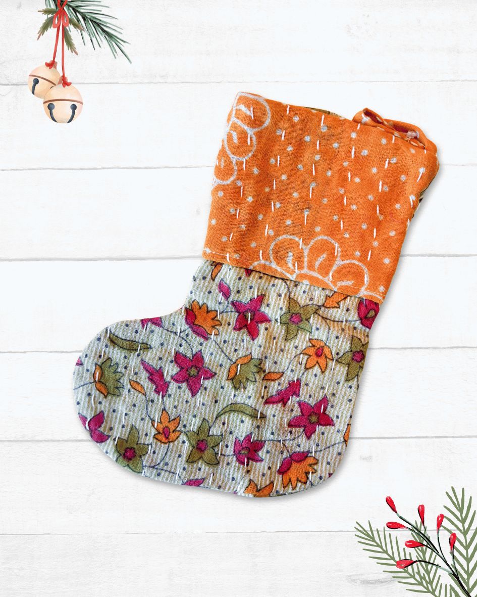 Mini Kantha Stocking - Asha Project Kantha - Saree - Handmade