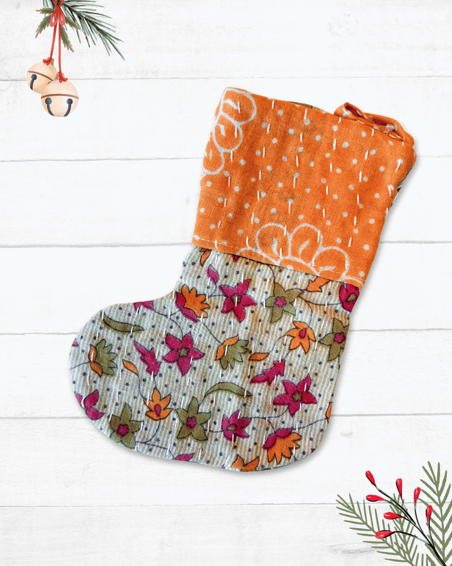 Mini Kantha Stocking - Asha Project Kantha - Saree - Handmade