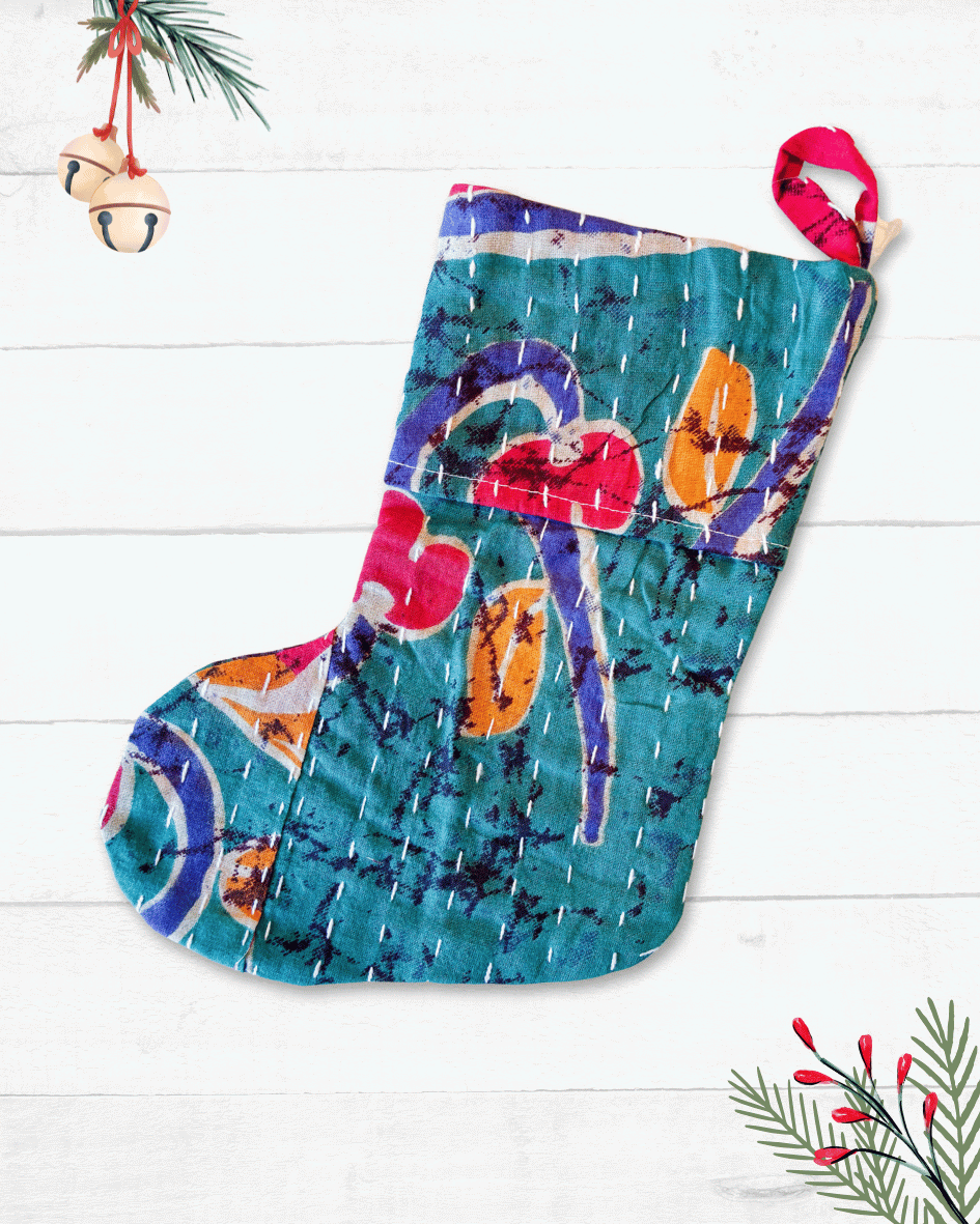 Mini Kantha Stocking - Asha Project Kantha - Saree - Handmade