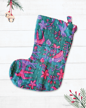Mini Kantha Stocking - Asha Project Kantha - Saree - Handmade