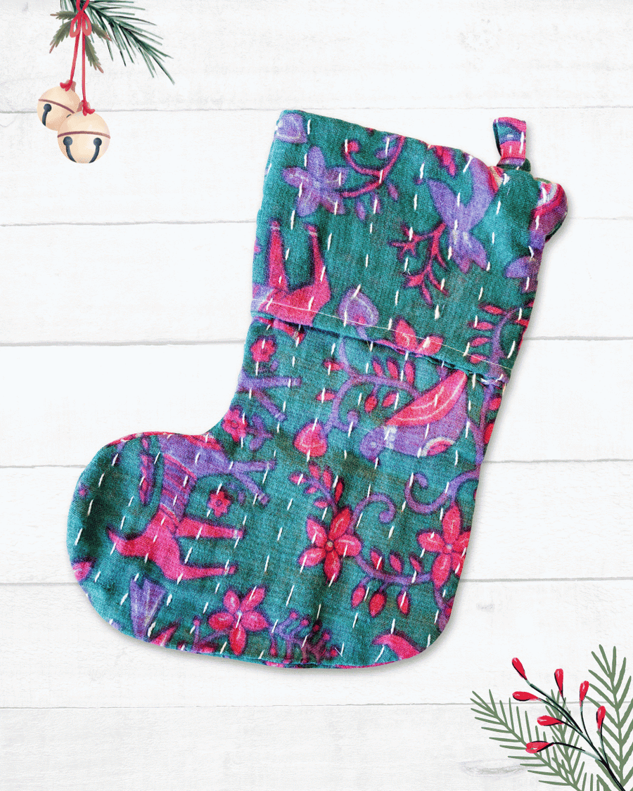 Mini Kantha Stocking - Asha Project Kantha - Saree - Handmade