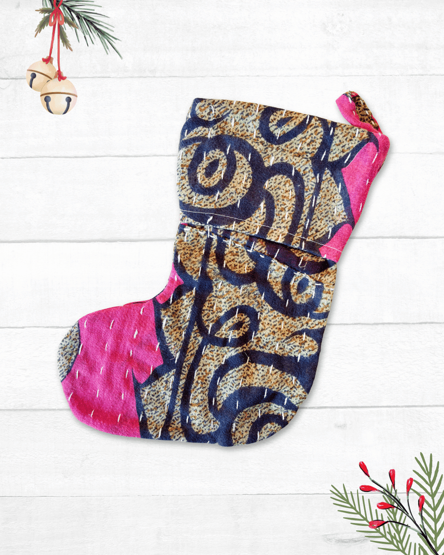 Mini Kantha Stocking - Asha Project Kantha - Saree - Handmade