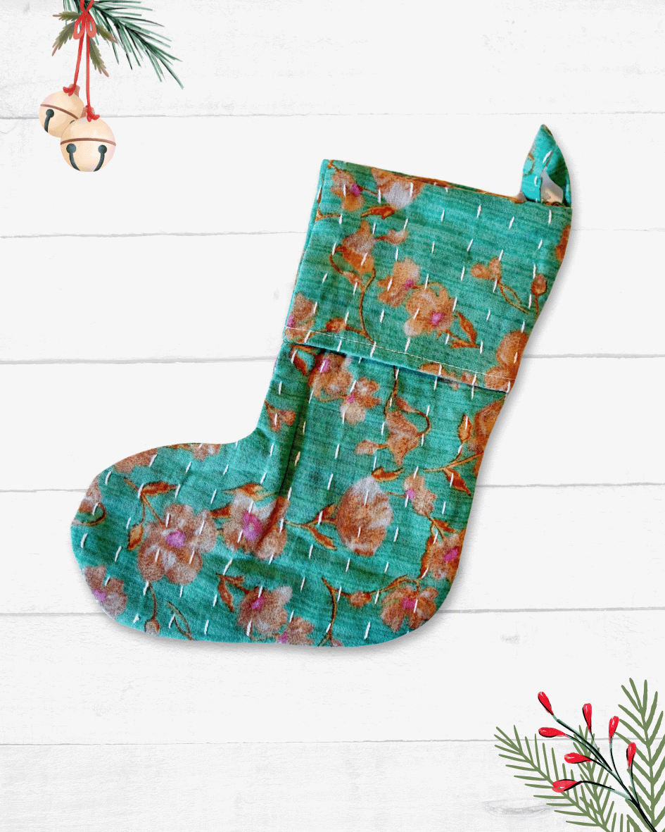 Mini Kantha Stocking - Asha Project Kantha - Saree - Handmade