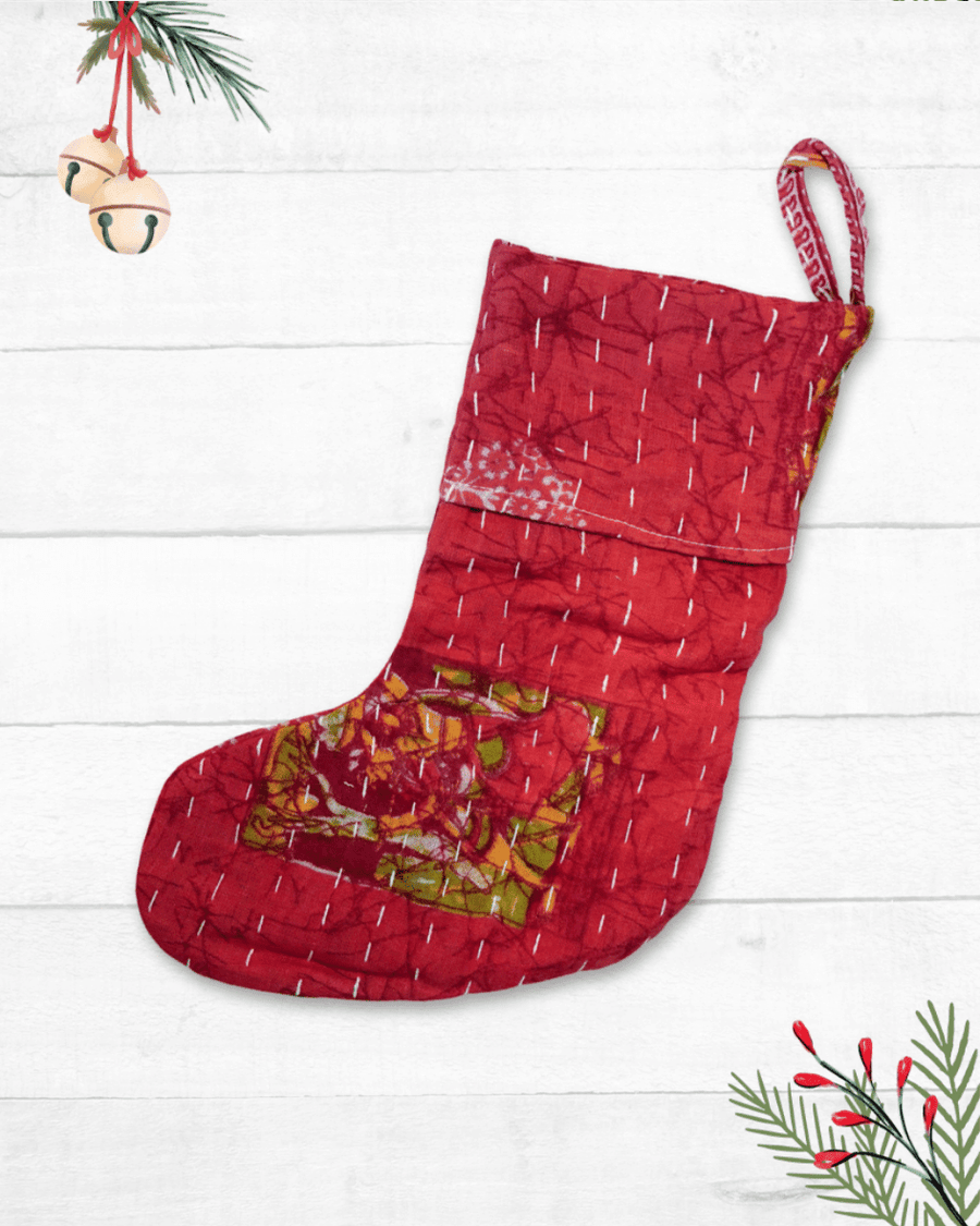 Mini Kantha Stocking - Asha Project Kantha - Saree - Handmade