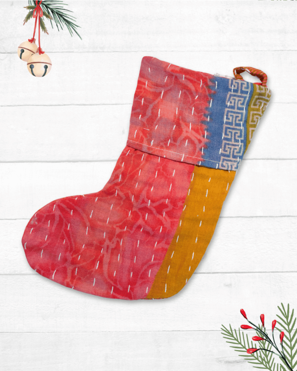 Mini Kantha Stocking - Asha Project Kantha - Saree - Handmade