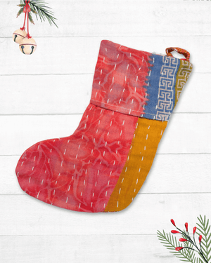 Mini Kantha Stocking - Asha Project Kantha - Saree - Handmade