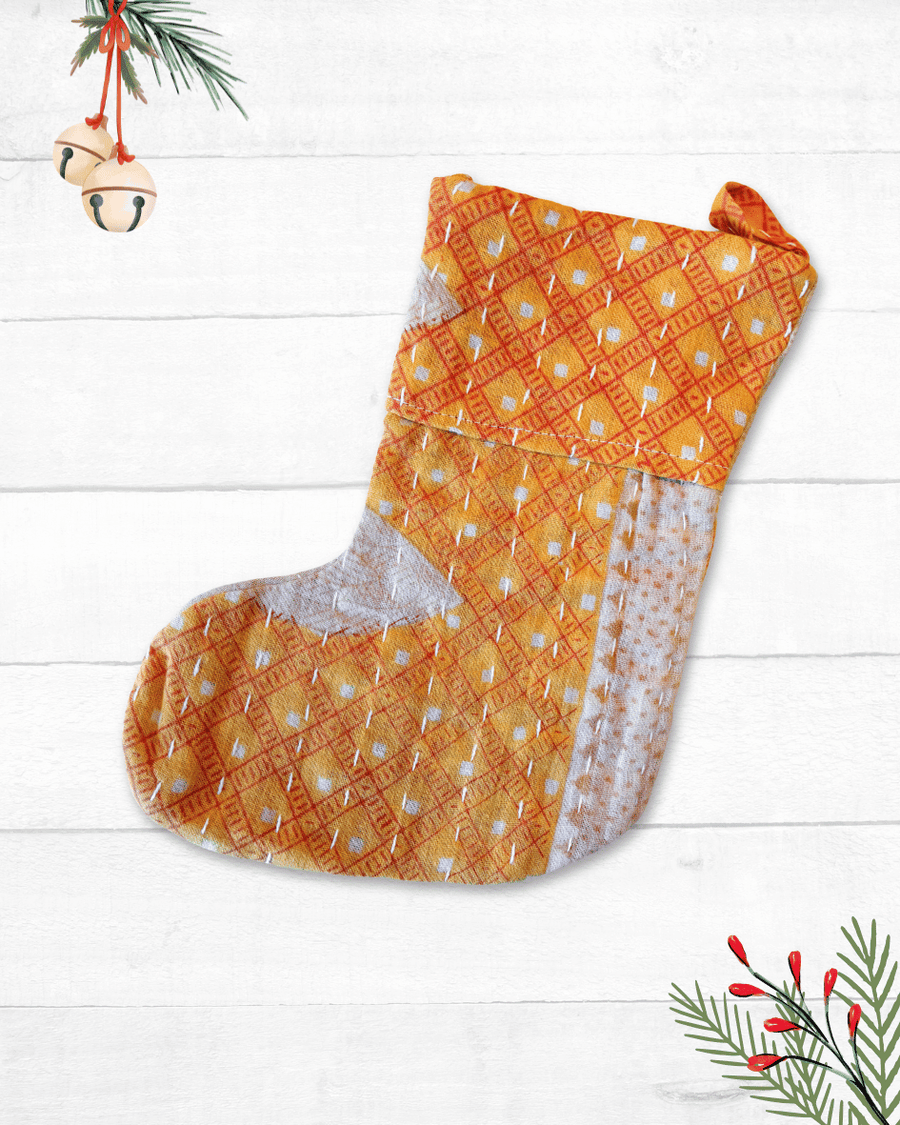 Mini Kantha Stocking - Asha Project Kantha - Saree - Handmade