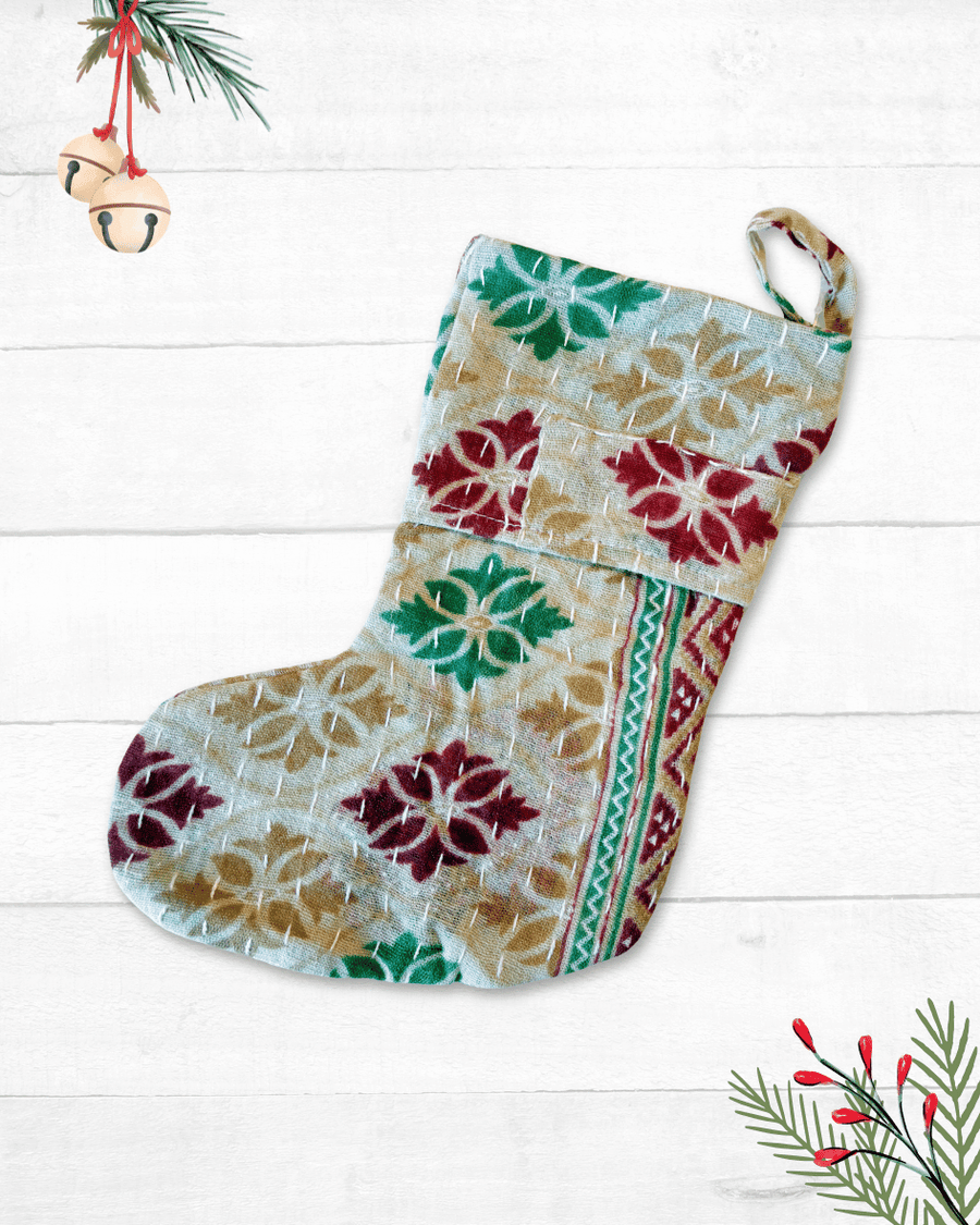 Mini Kantha Stocking - Asha Project Kantha - Saree - Handmade