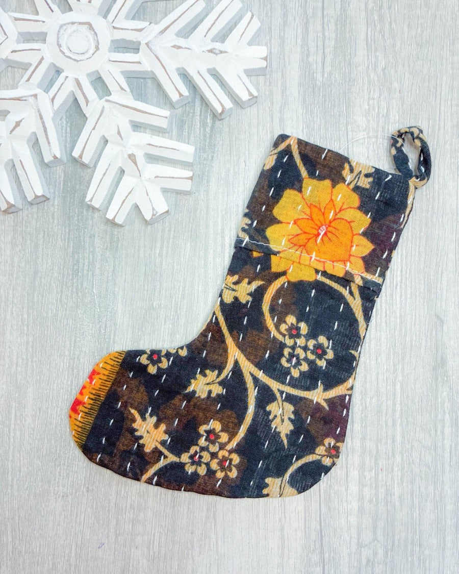 Mini Kantha Stocking - Asha Project Kantha - Saree - Handmade