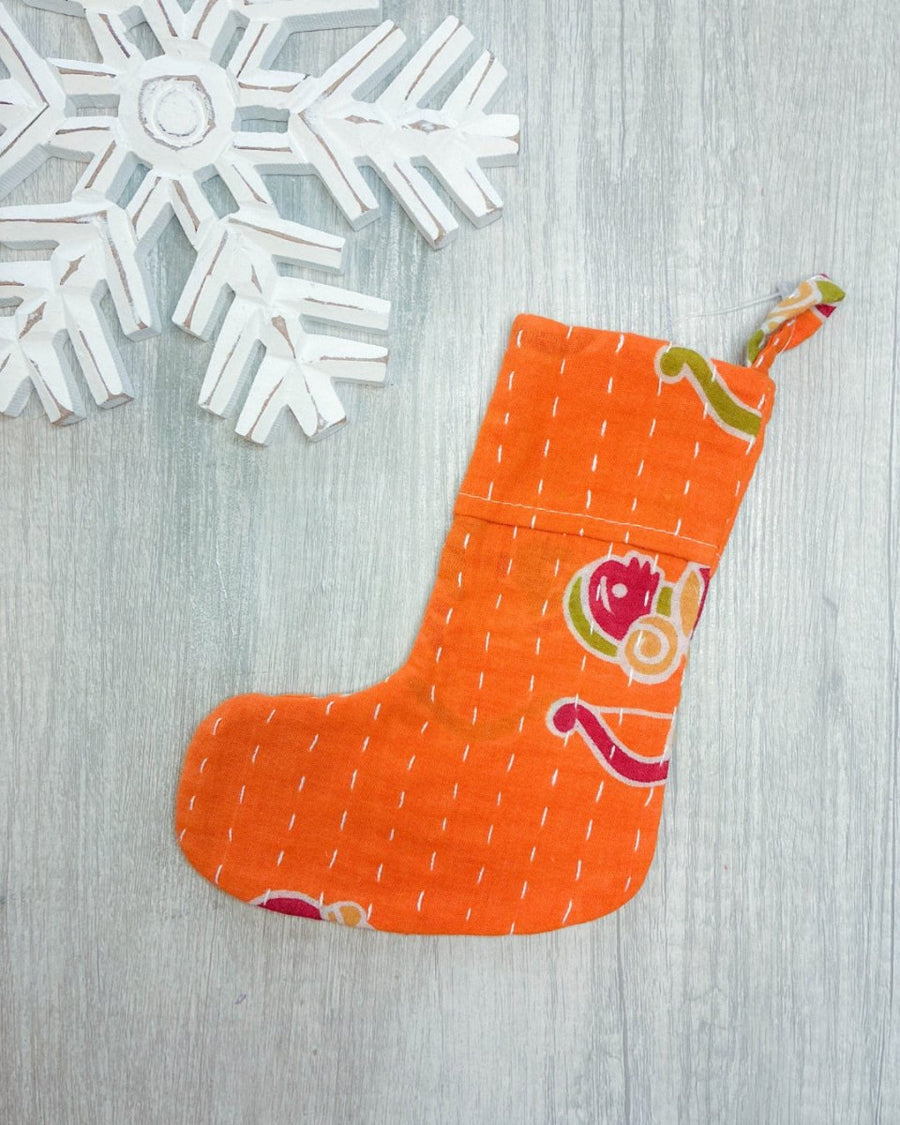 Mini Kantha Stocking - Asha Project Kantha - Saree - Handmade