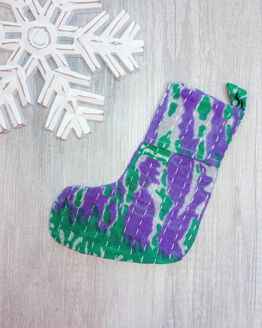 Mini Kantha Stocking - Asha Project Kantha - Saree - Handmade