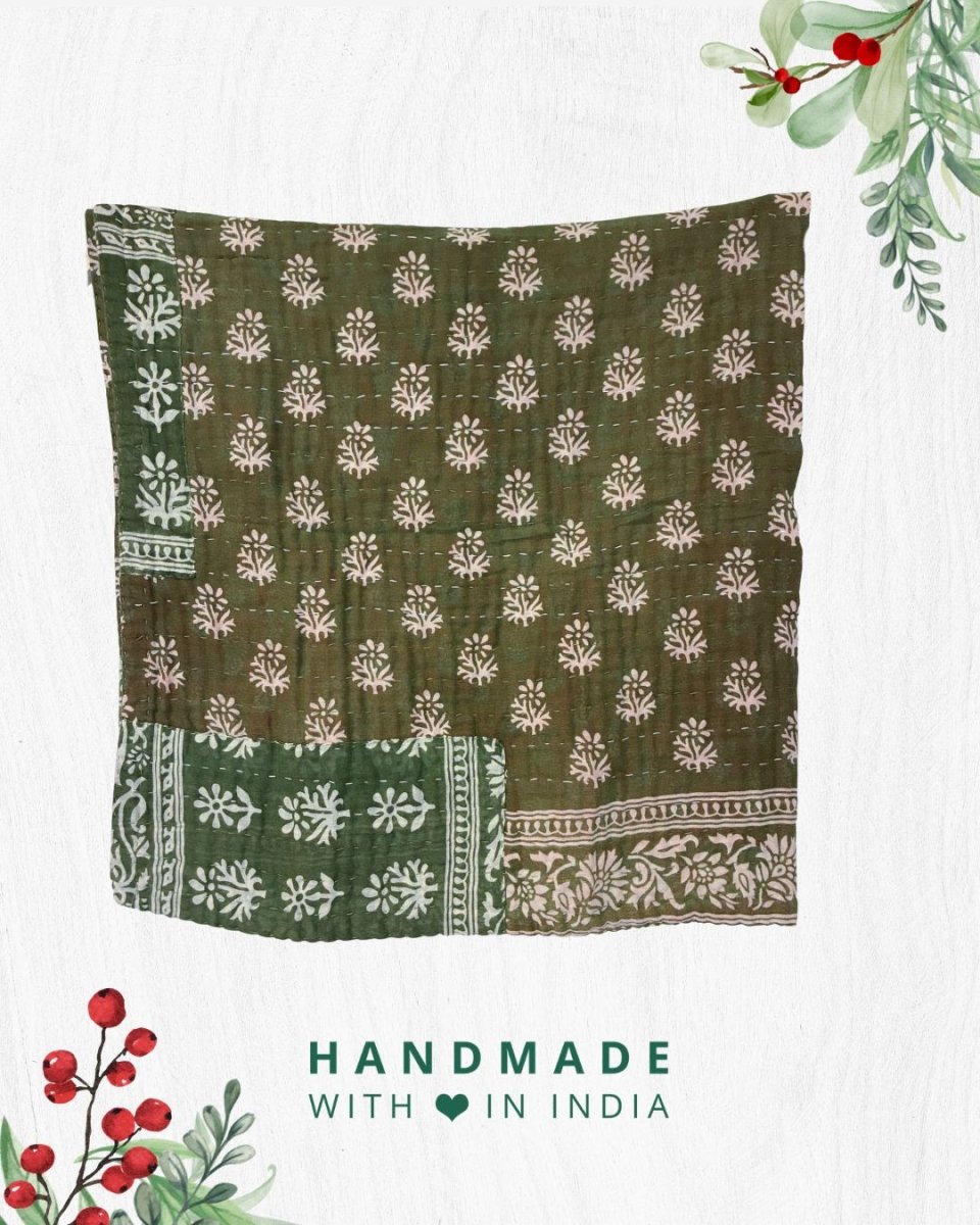 Mini Kantha Throw Blanket | Christmas - Asha Project Kantha - Saree - Handmade