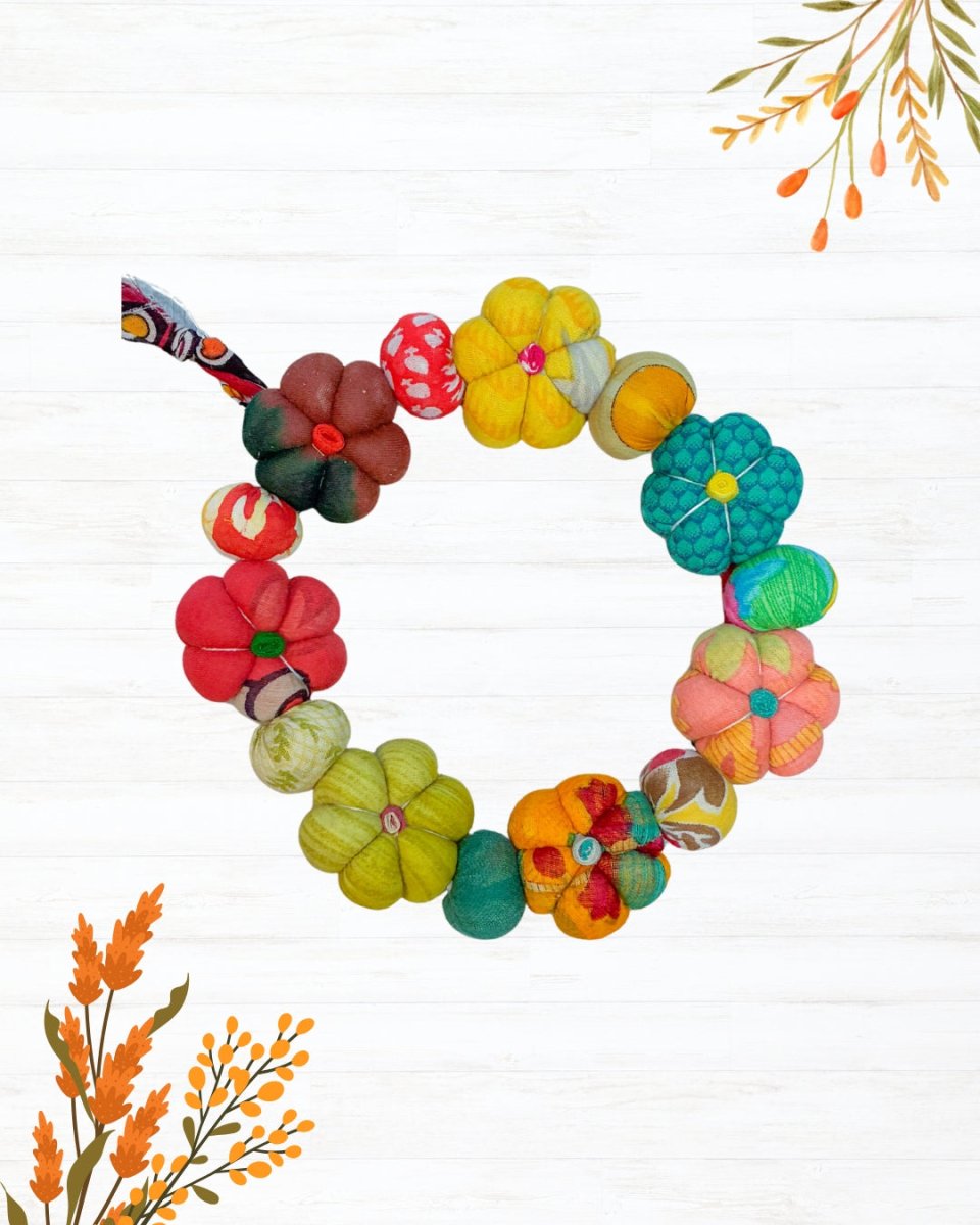 Mini Saree Pumpkin Wreath - Asha Project Kantha - Saree - Handmade