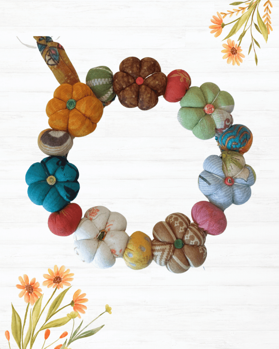 Mini Saree Pumpkin Wreath - Asha Project Kantha-Saree-Handmade