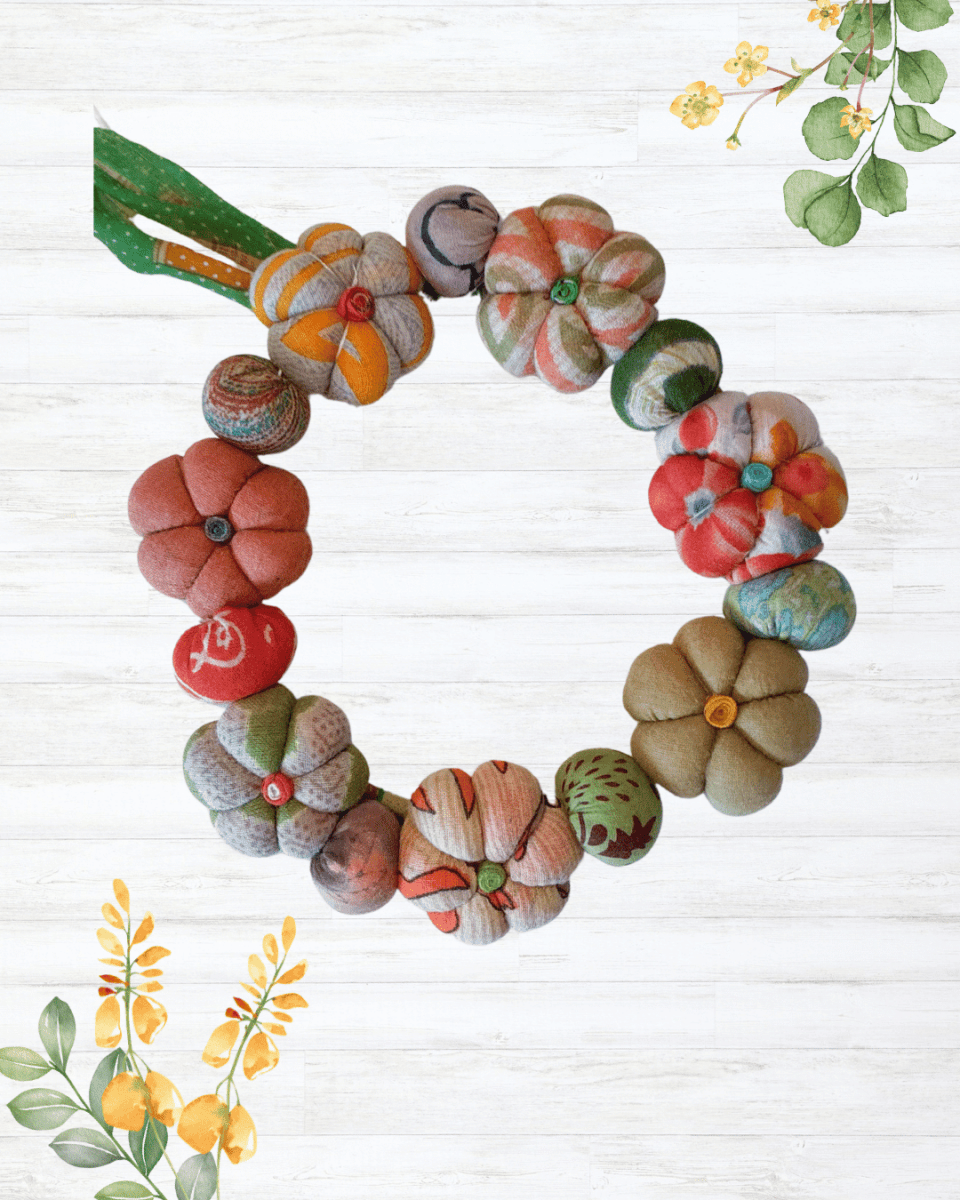 Mini Saree Pumpkin Wreath - Asha Project Kantha-Saree-Handmade