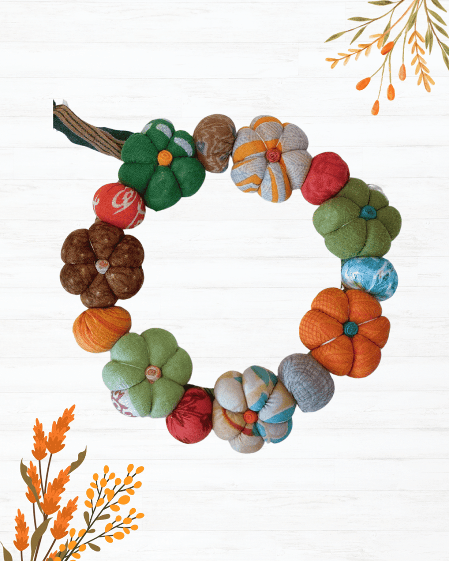 Mini Saree Pumpkin Wreath - Asha Project Kantha-Saree-Handmade
