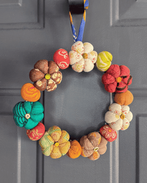 Mini Saree Pumpkin Wreath - Asha Project Kantha-Saree-Handmade