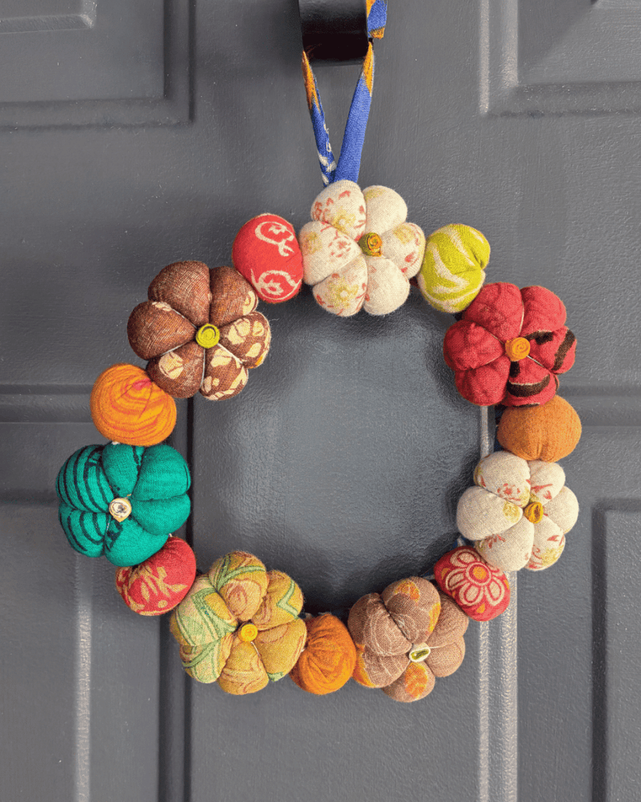 Mini Saree Pumpkin Wreath - Asha Project Kantha-Saree-Handmade