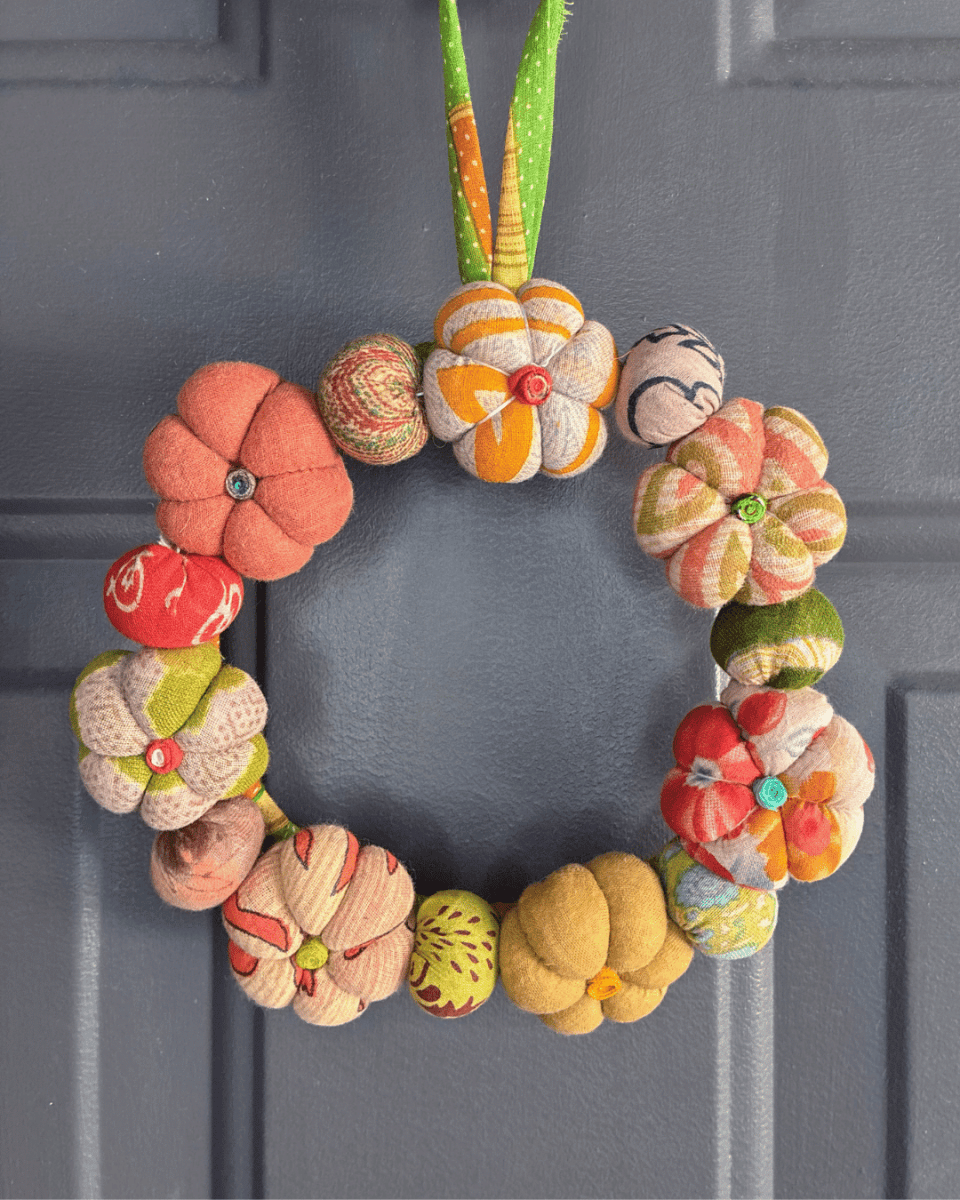 Mini Saree Pumpkin Wreath - Asha Project Kantha-Saree-Handmade
