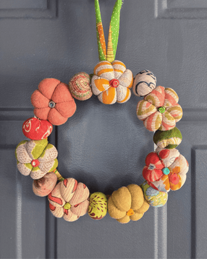 Mini Saree Pumpkin Wreath - Asha Project Kantha-Saree-Handmade