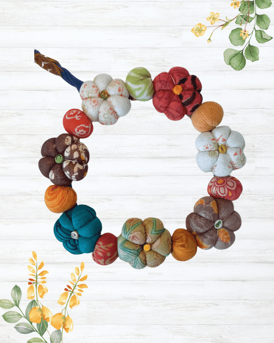 Mini Saree Pumpkin Wreath - Asha Project Kantha-Saree-Handmade