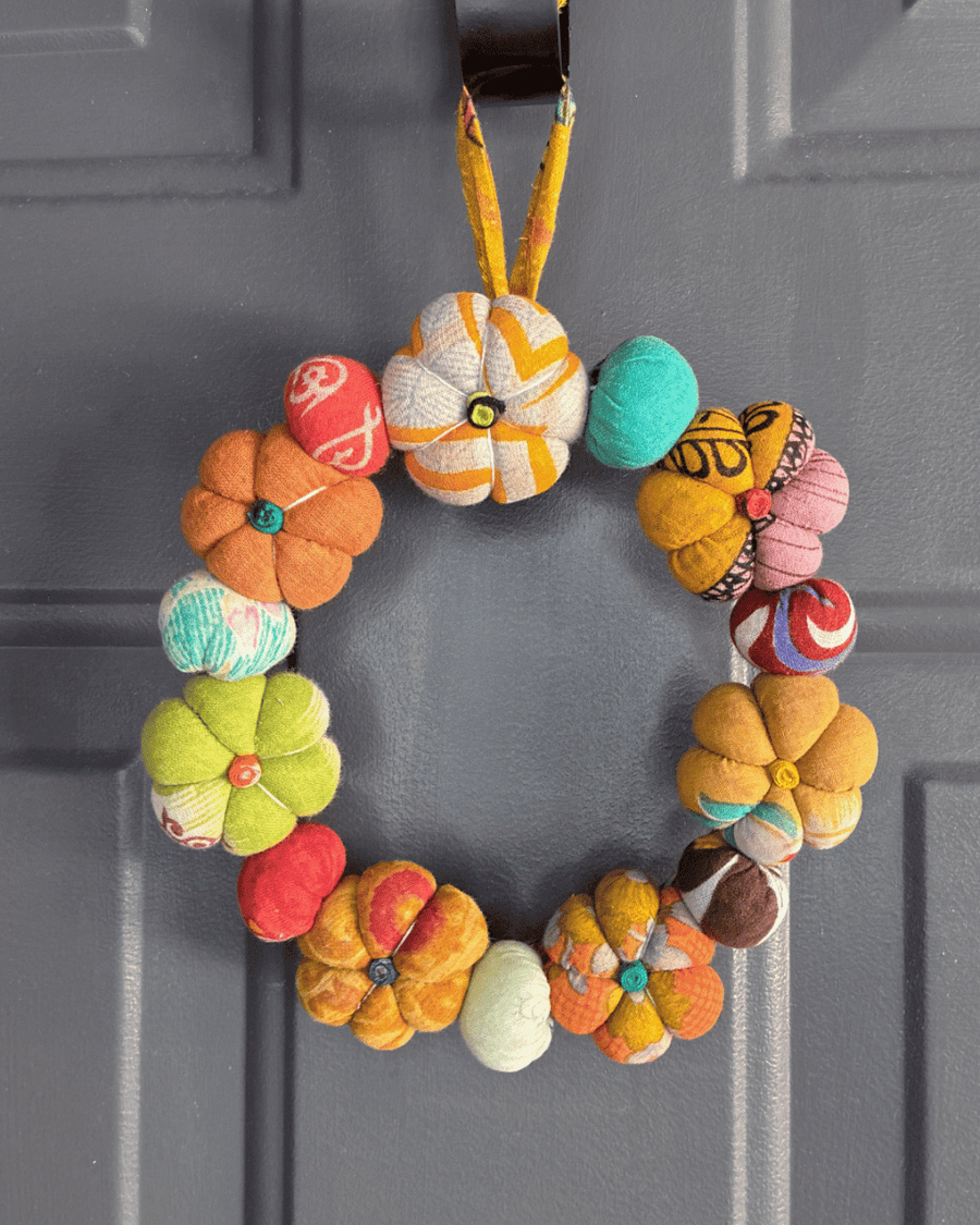 Mini Saree Pumpkin Wreath - Asha Project Kantha-Saree-Handmade