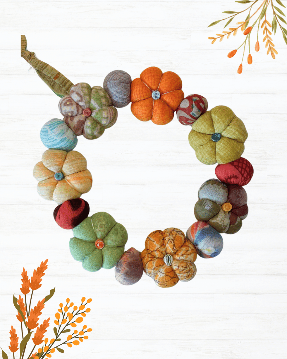Mini Saree Pumpkin Wreath - Asha Project Kantha-Saree-Handmade