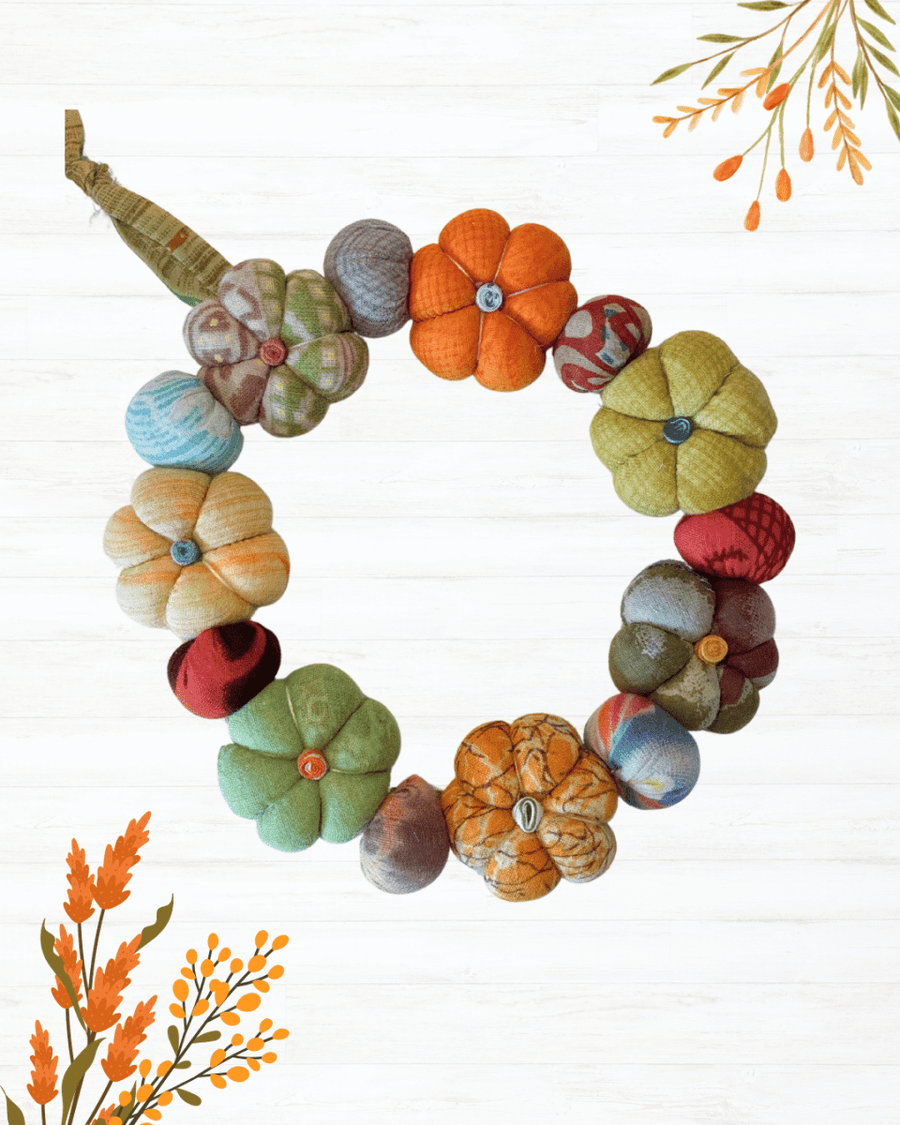 Mini Saree Pumpkin Wreath - Asha Project Kantha-Saree-Handmade