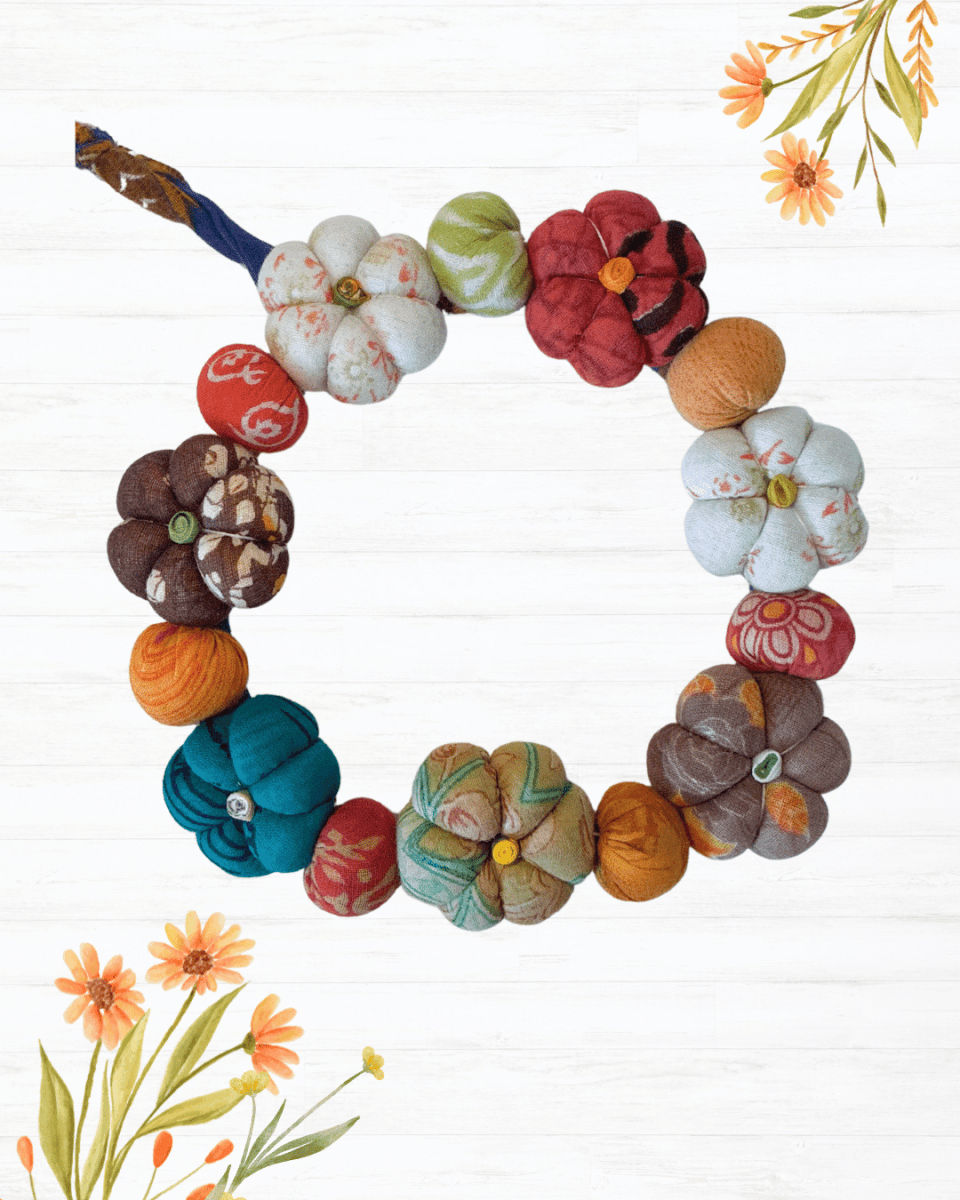 Mini Saree Pumpkin Wreath - Asha Project Kantha-Saree-Handmade