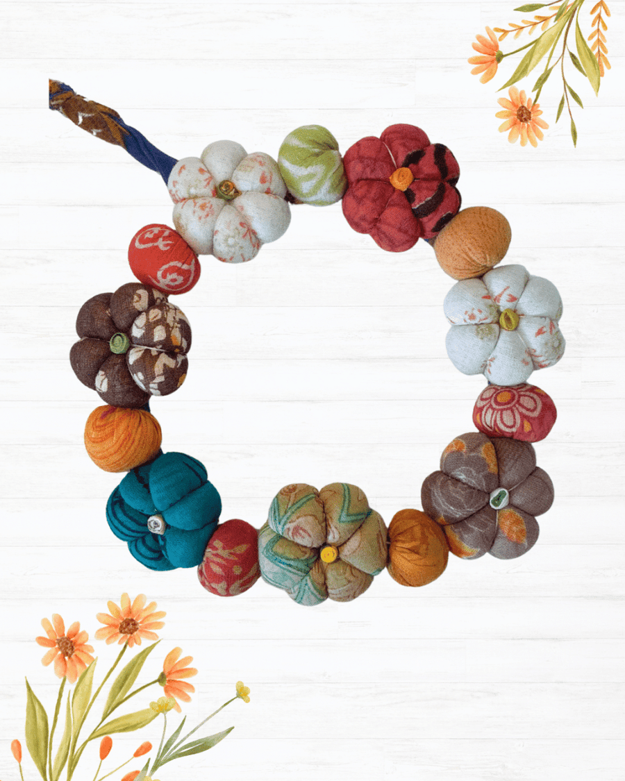 Mini Saree Pumpkin Wreath - Asha Project Kantha-Saree-Handmade