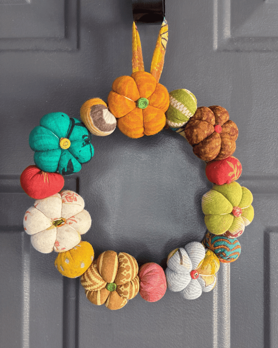 Mini Saree Pumpkin Wreath - Asha Project Kantha-Saree-Handmade
