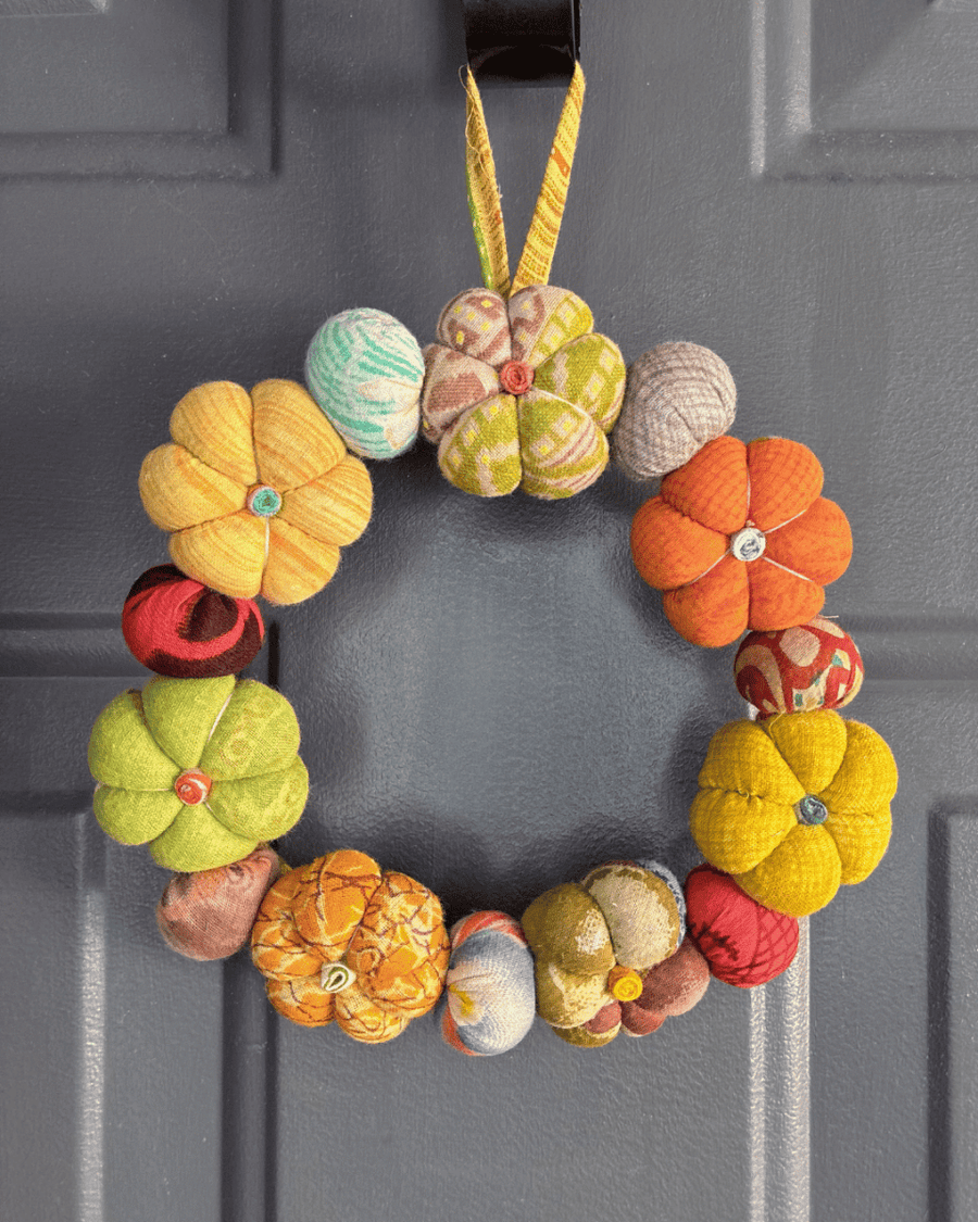 Mini Saree Pumpkin Wreath - Asha Project Kantha-Saree-Handmade